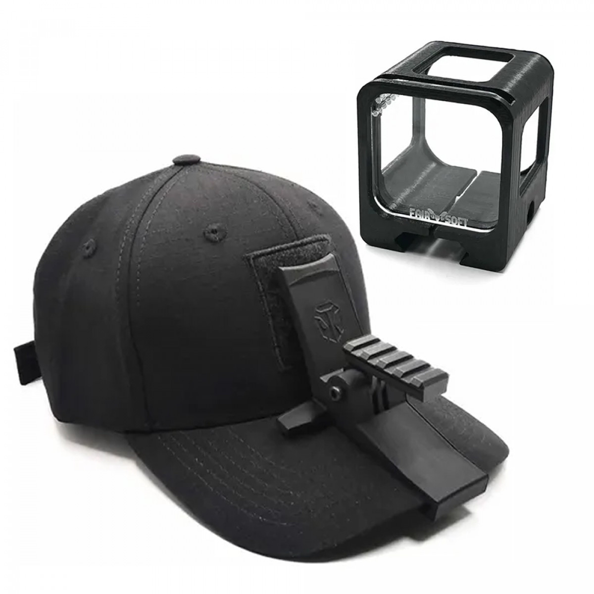 Suporte Câmera para Boné  + Trilho Picatinny 4 Slots + Case GoPro - Preto | FAIRSOFT